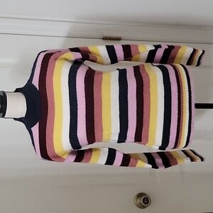 Basic Editions SIze S Pink, Blue, Yellow, White Striped Mock Neck Sweater, GUC